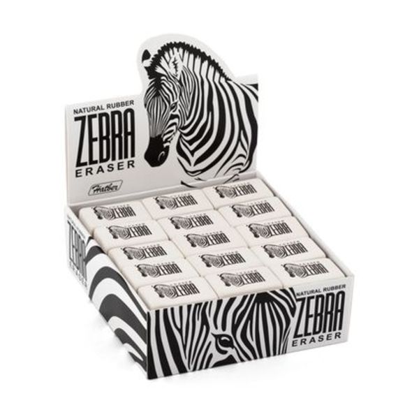 Ластик из термопластичной резины Hatber Zebra 32х18х8 мм 60шт. в картонной Дисплей-витрине , 